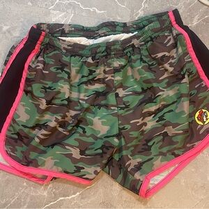 Camo Print Women's Athletic Shorts with Pink Trim